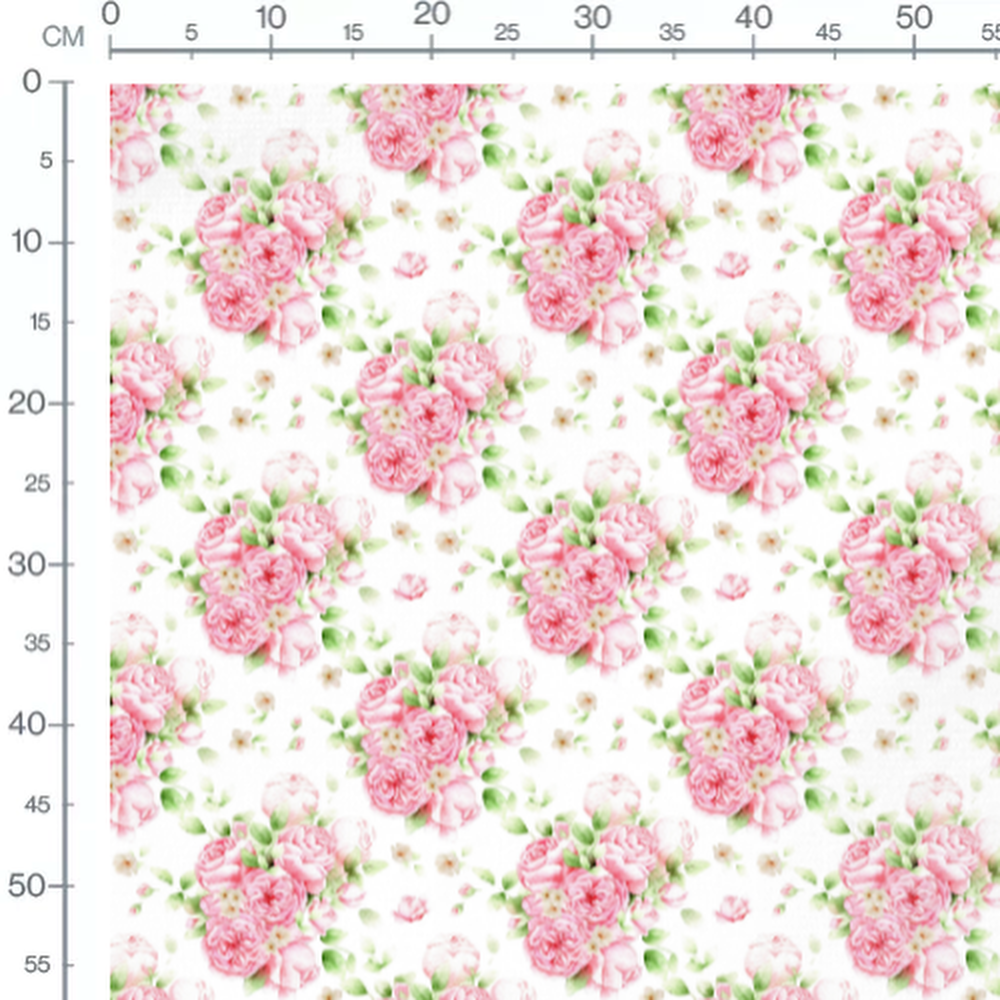 Tissu - Fleurs blanches et boutons verts