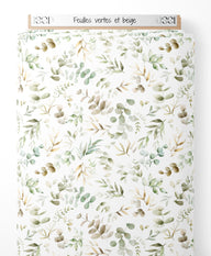 Tissu - Feuilles vertes et beige