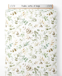Tissu - Feuilles vertes et beige