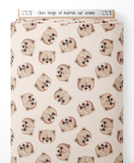 Tissu - Ours beige et marron sur crème