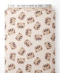 Tissu - Ours beige et marron sur crème
