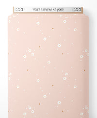 Tissu - Fleurs blanches et points