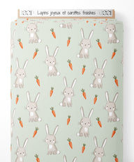 Tissu - Lapins joyeux et carottes fraîches