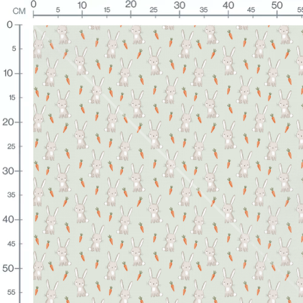 Tissu - Lapins joyeux et carottes fraîches