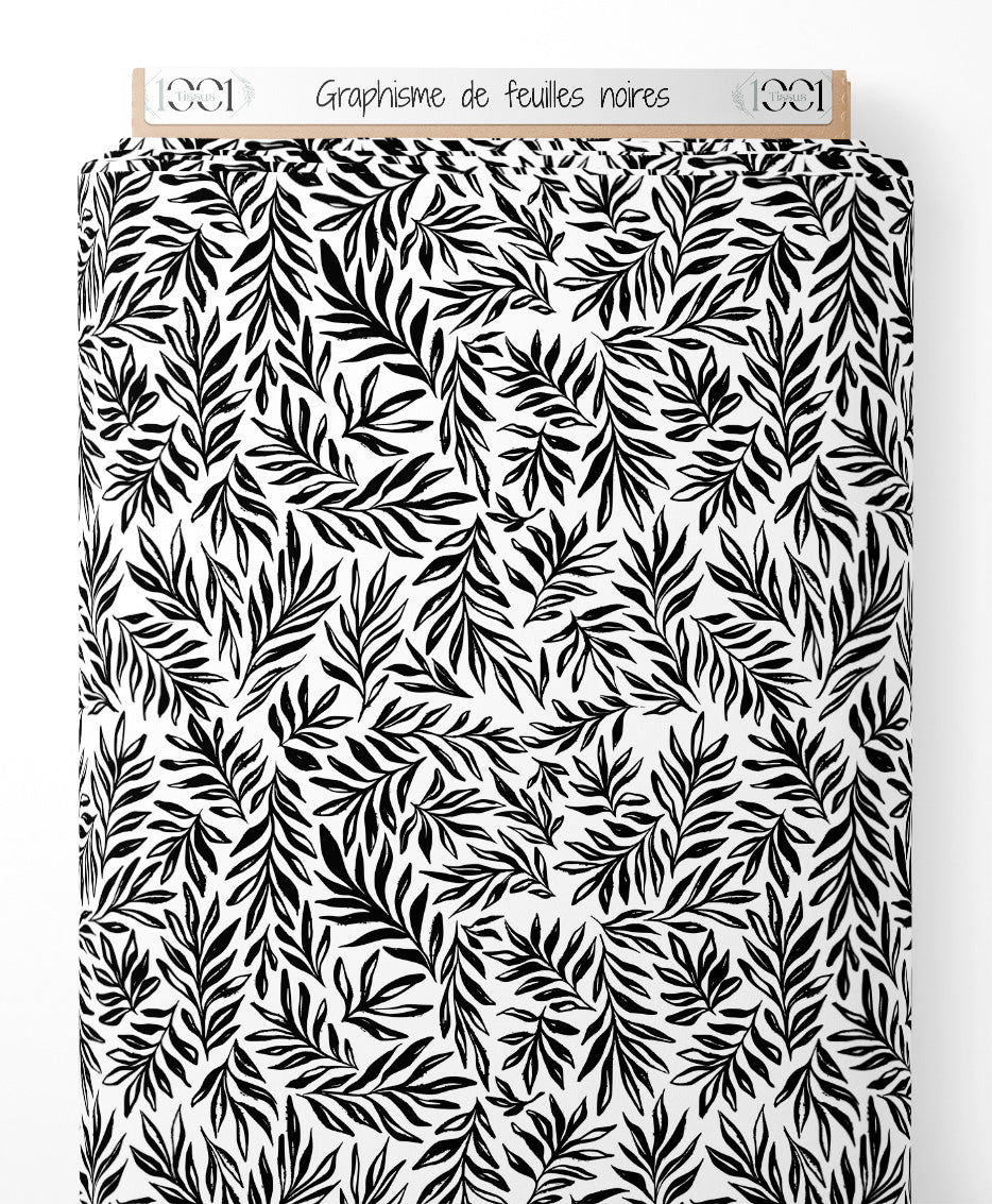 Tissu - Graphisme de feuilles noires