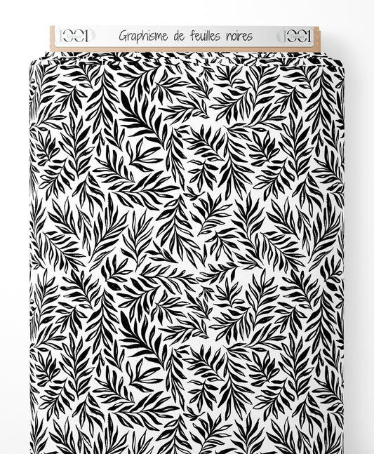 Tissu - Graphisme de feuilles noires