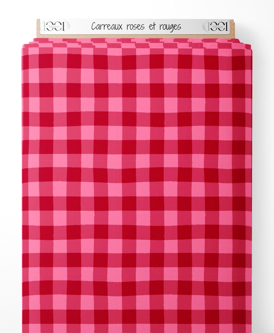 Tissu - Carreaux roses et rouges