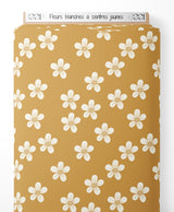 Tissu - Fleurs blanches à centres jaunes