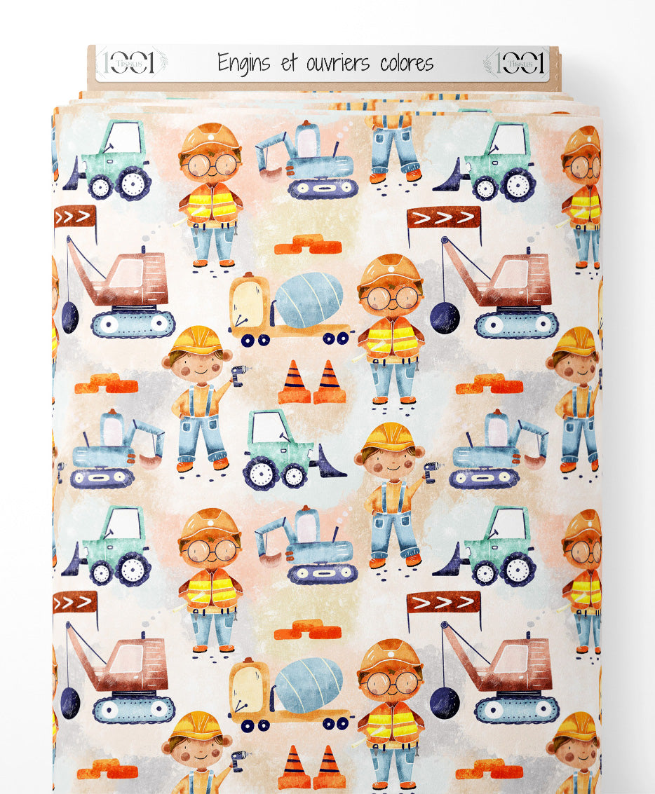 Tissu - Engins et ouvriers colorés