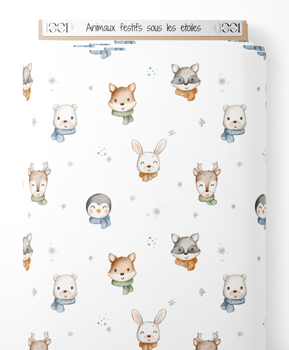 Tissu - Animaux festifs sous les étoiles