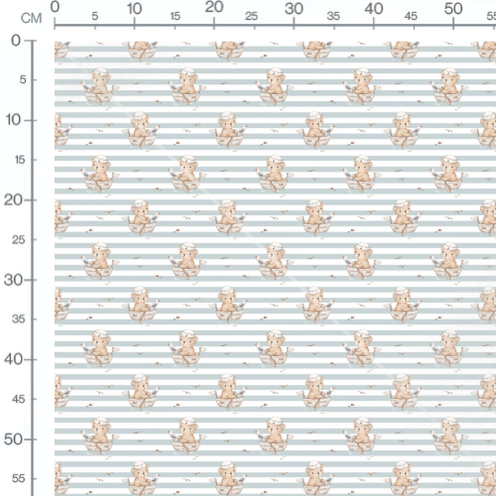Tissu - Ours marins et rayures bleues