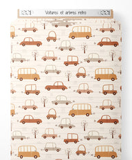 Tissu - Voitures et arbres rétro
