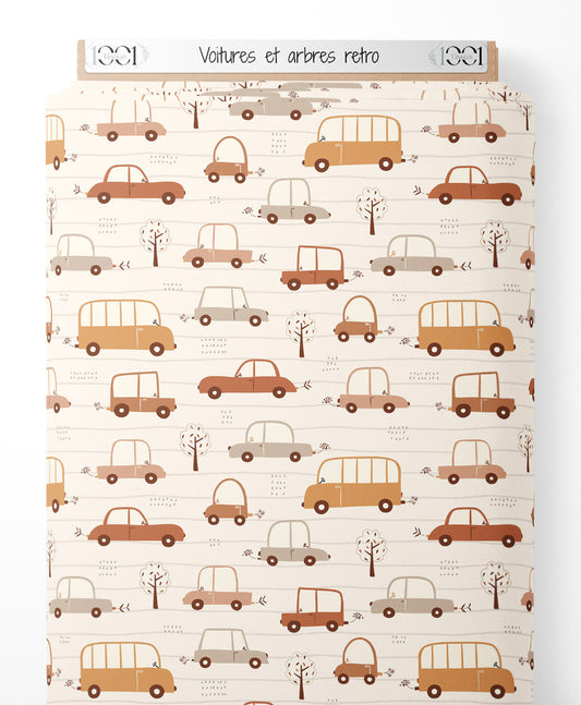 Tissu - Voitures et arbres rétro