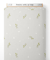 Tissu - Branches vertes sur beige