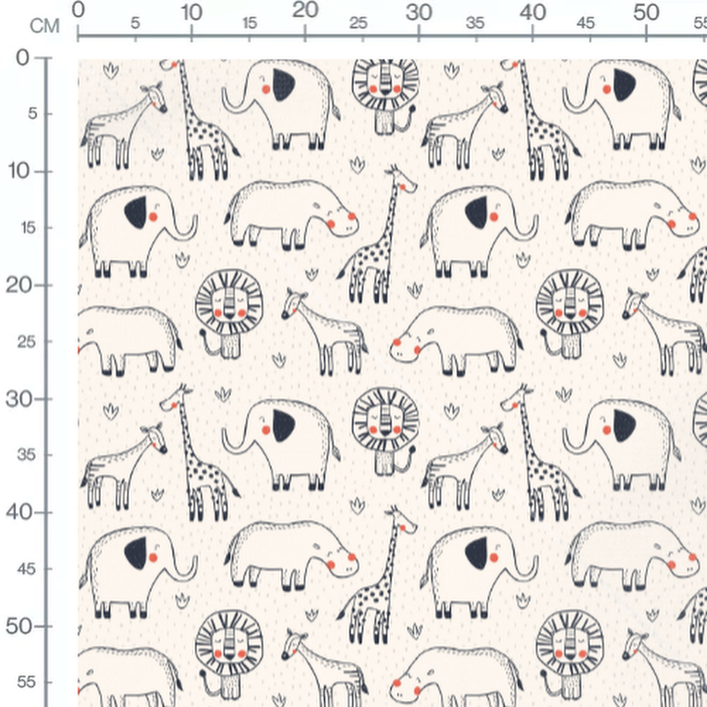 Tissu - Animaux de savane dessinés