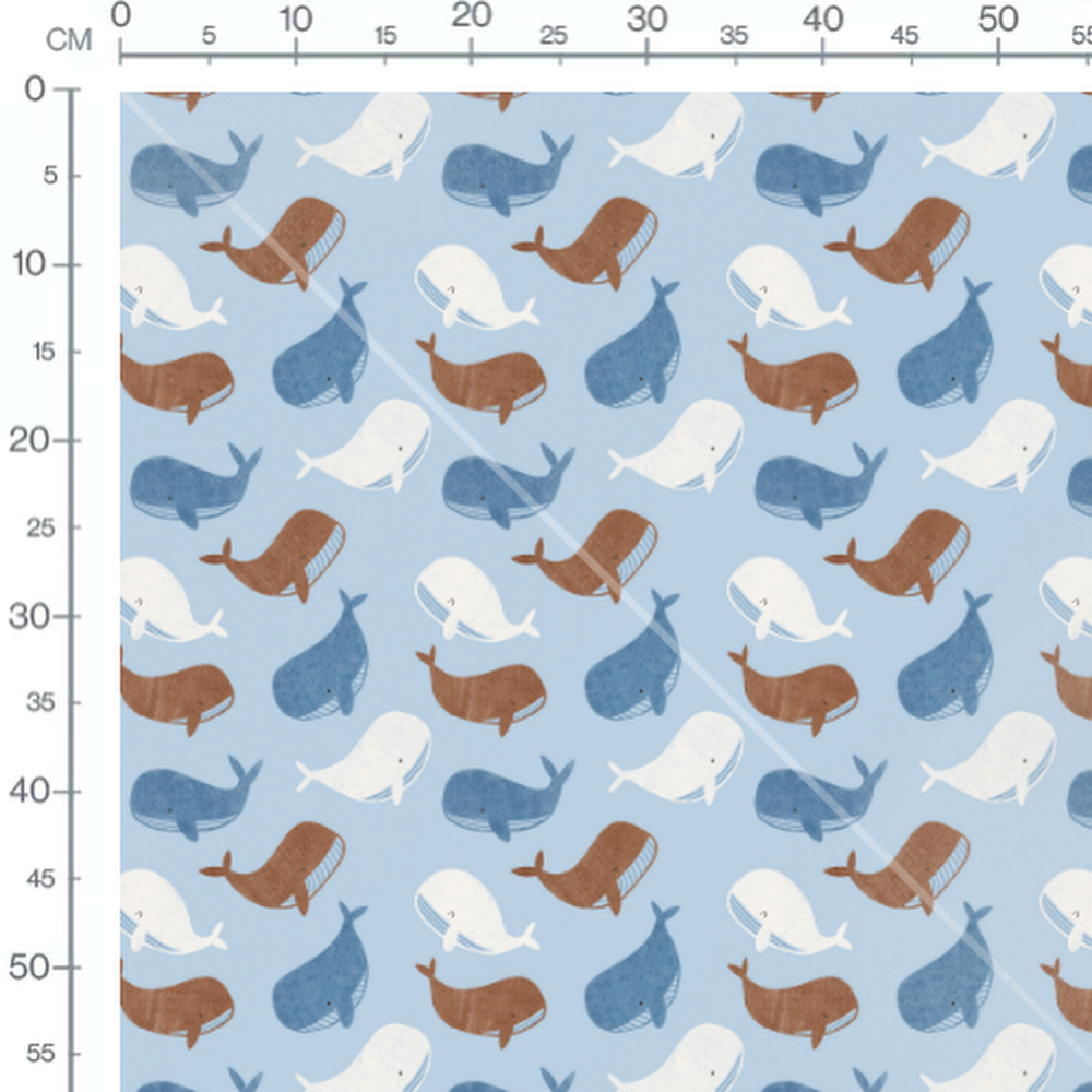Tissu - Baleines colorées sur bleu