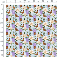 Tissu - Papillons orange et abeilles bleues