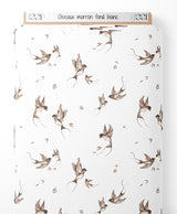 Tissu - Oiseaux marron sur fond blanc