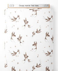 Tissu - Oiseaux marron sur fond blanc