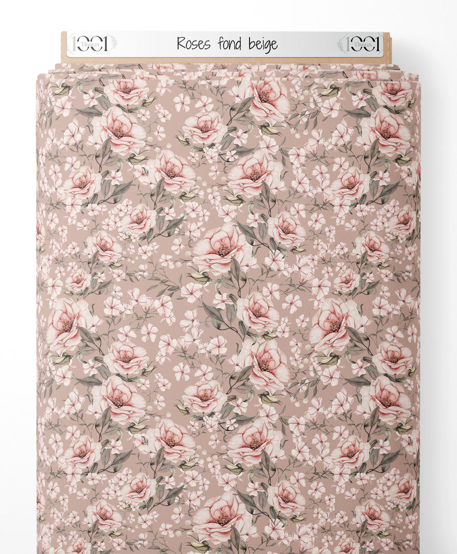 Tissu - Roses sur fond beige