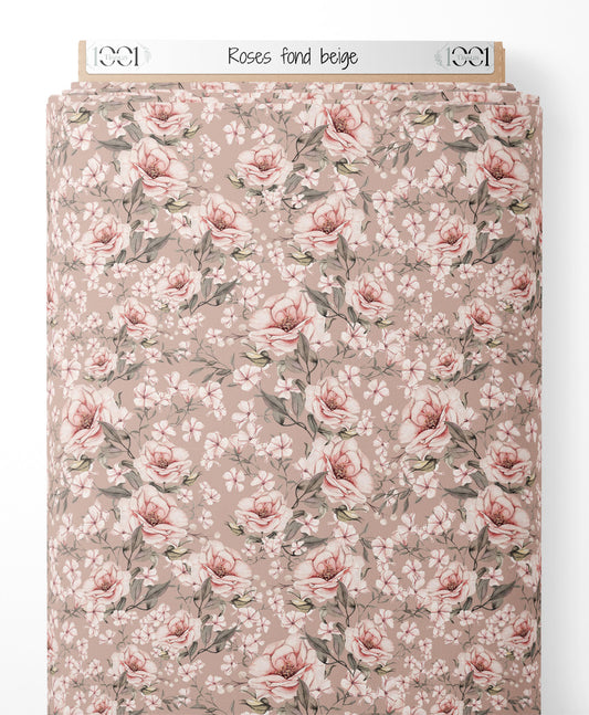 Tissu - Roses sur fond beige