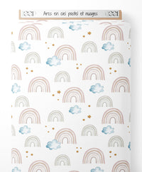 Tissu - Arcs-en-ciel pastel et nuages