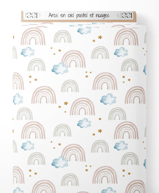Tissu - Arcs-en-ciel pastel et nuages