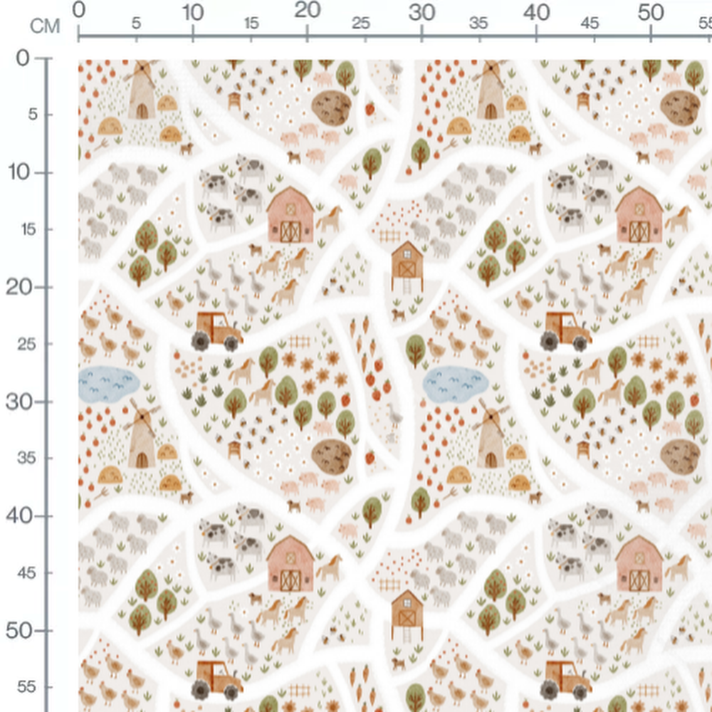 Tissu - Scène de ferme colorée