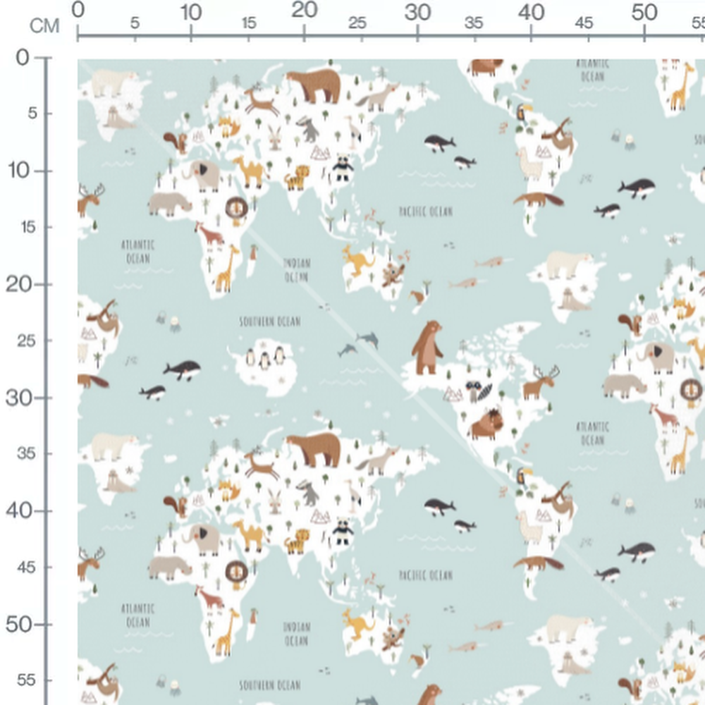 Tissu - Carte animalière pastel