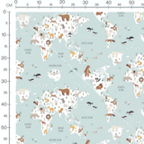 Tissu - Carte animalière pastel