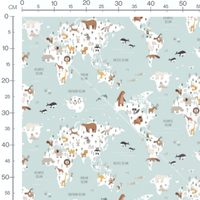 Tissu - Carte animalière pastel