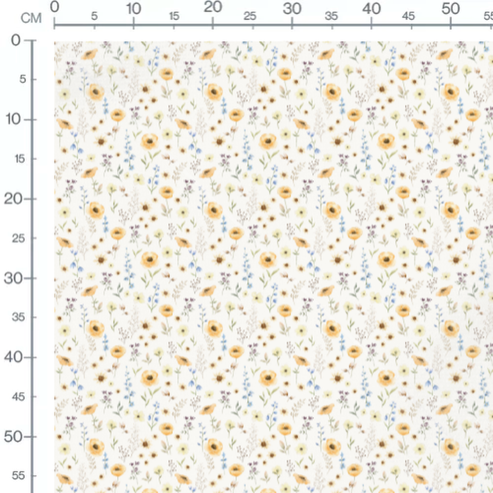 Tissu - Fleurs jaunes et bleues délicates
