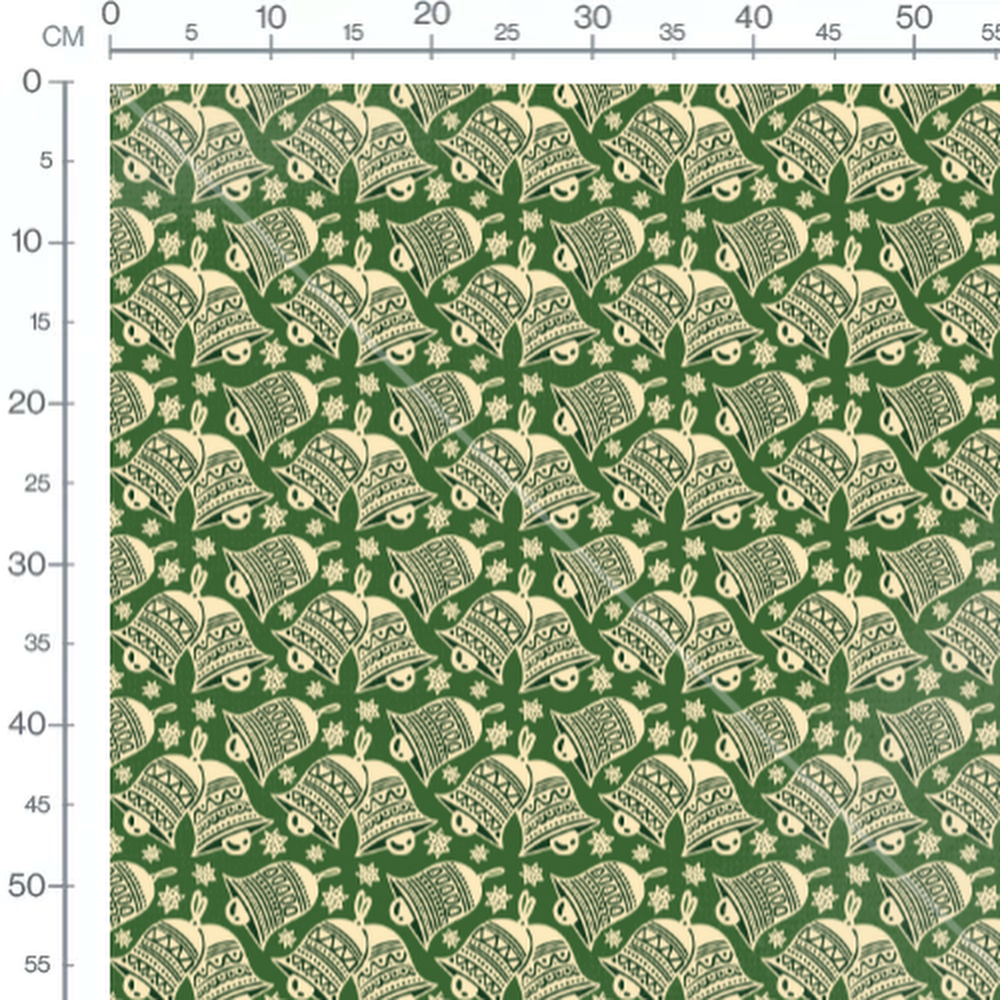 Tissu - Cloches beige sur fond vert