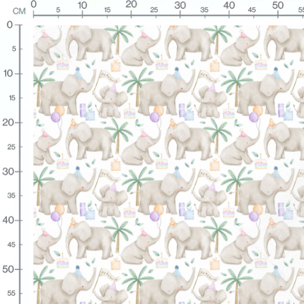 Tissu - Éléphants joyeux sur blanc