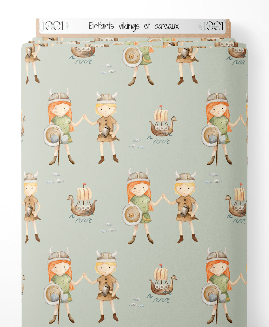 Tissu - Enfants vikings et bateaux
