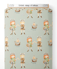 Tissu - Enfants vikings et bateaux