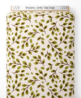 Tissu - Branches vertes sur fond beige