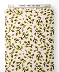 Tissu - Branches vertes sur fond beige