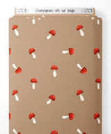 Tissu - Champignons vifs sur beige