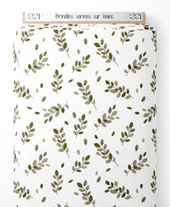 Tissu - Brindilles variées sur blanc