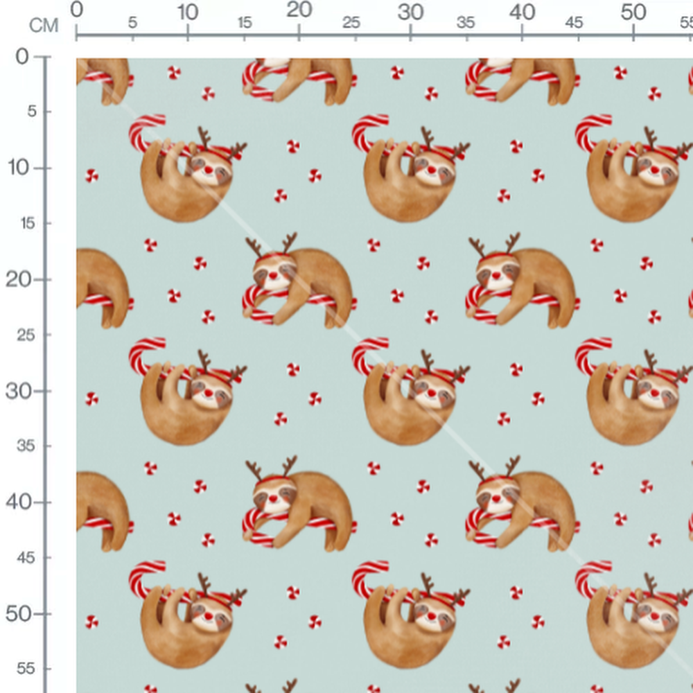 Tissu - Paresseux et cannes sur bleu clair