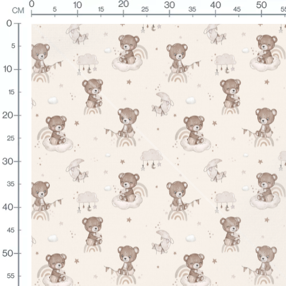 Tissu - Oursons sur nuages pastel
