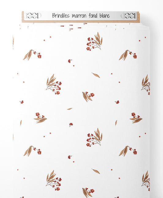 Tissu - Brindilles marron sur fond blanc