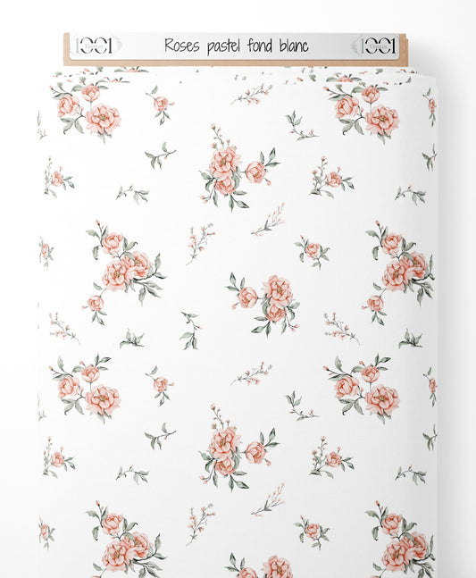 Tissu - Roses pastel sur fond blanc