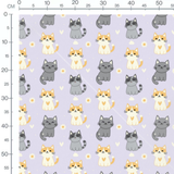 Tissu - Chats et fleurs sur fond violet
