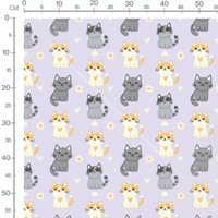 Tissu - Chats et fleurs sur fond violet