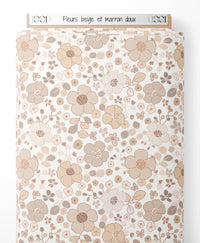Tissu - Fleurs beige et marron doux