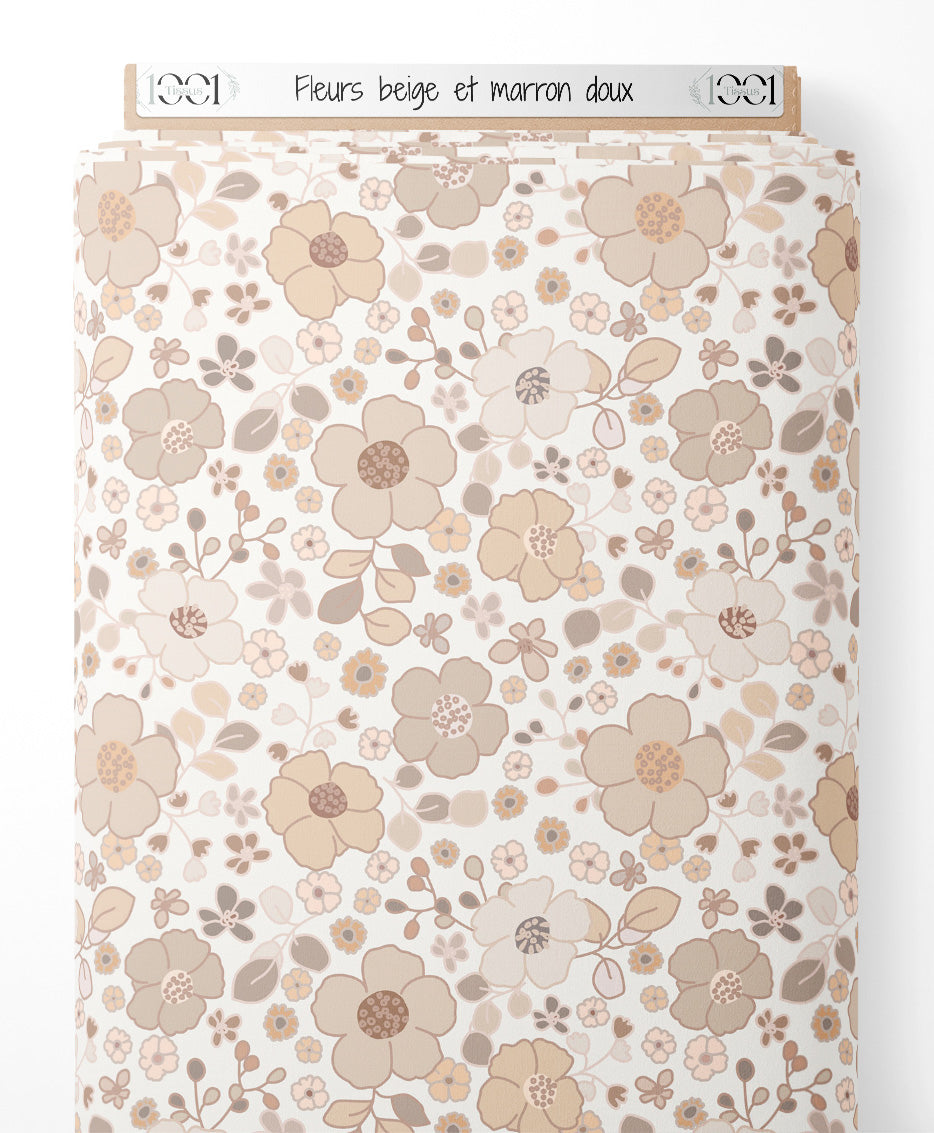 Tissu - Fleurs beige et marron doux