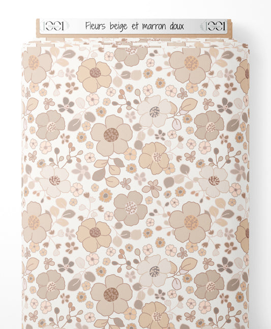 Tissu - Fleurs beige et marron doux