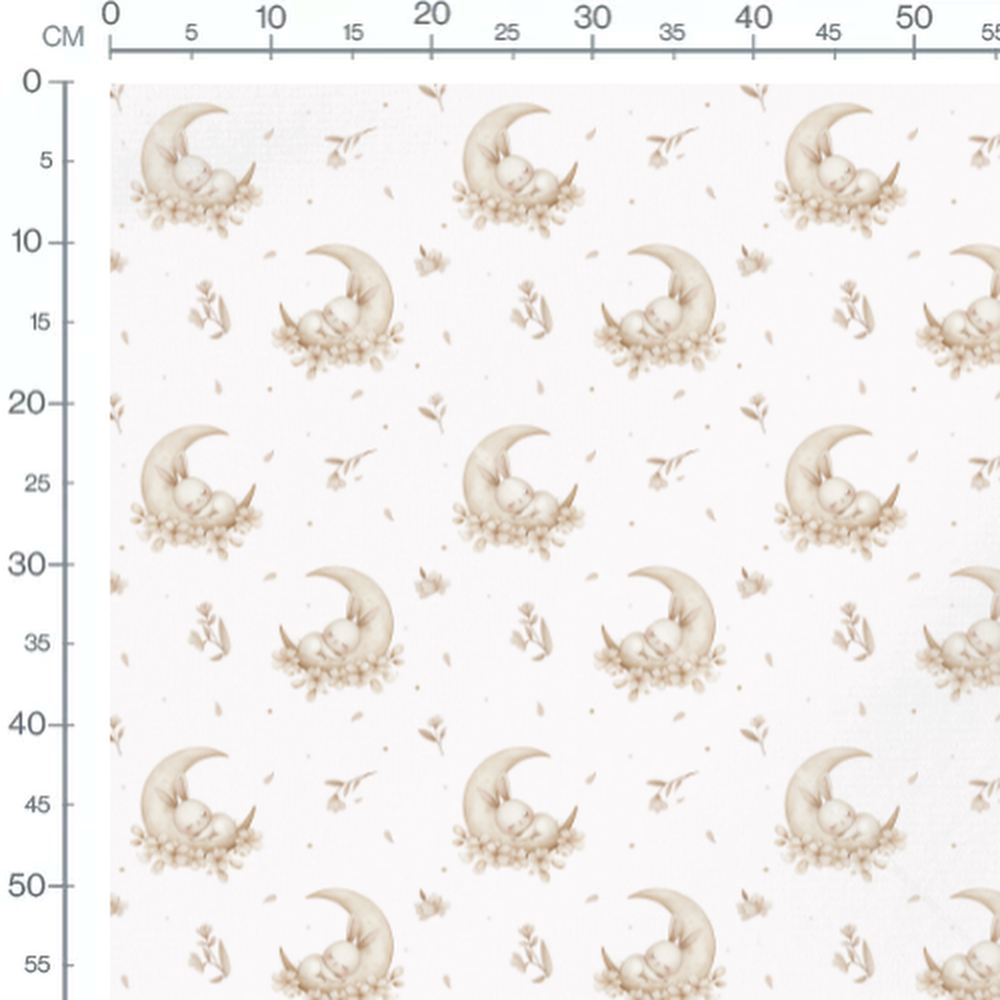 Tissu - Lapins sur lune fleurie